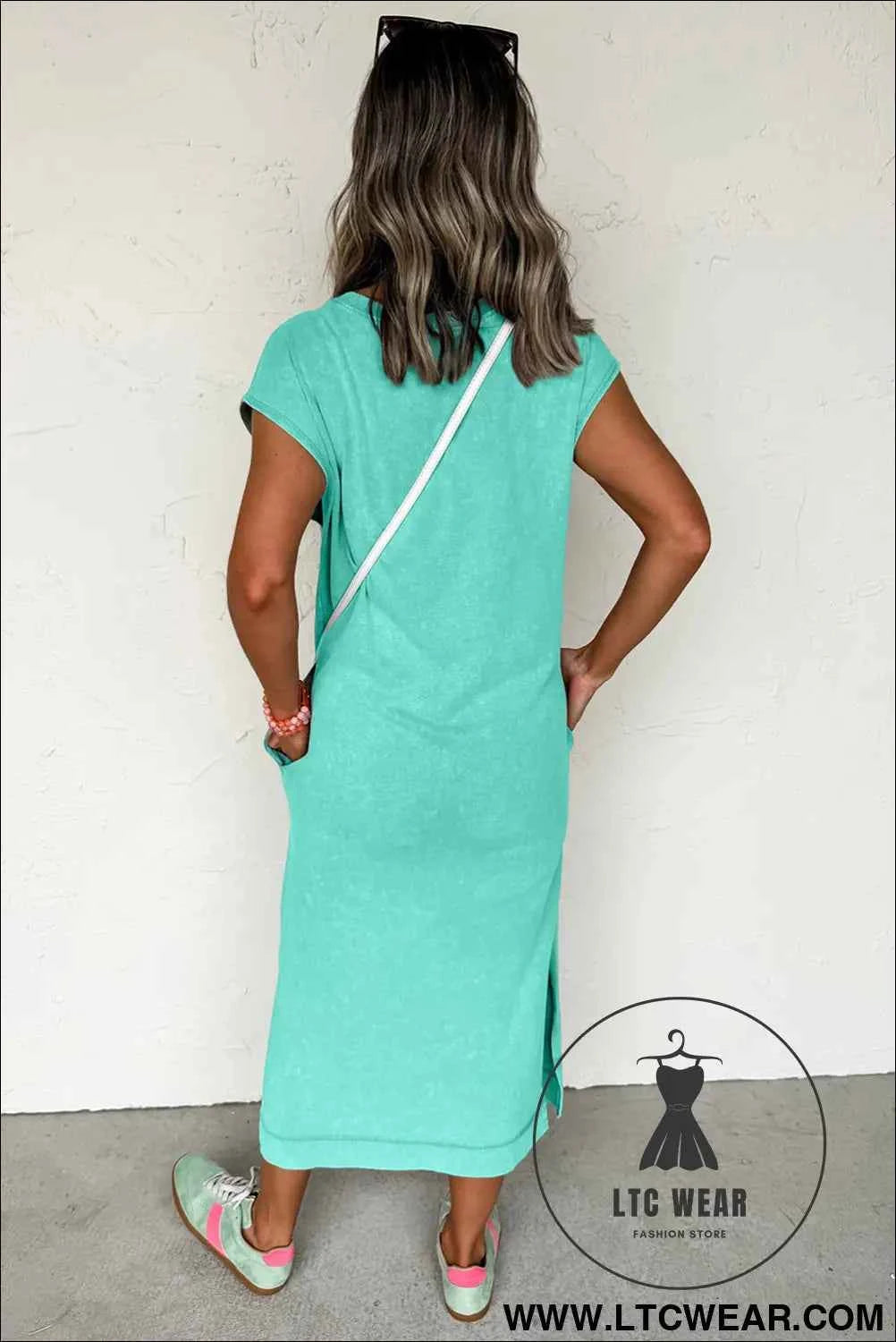 Wisteria Mineral Wash Pocketed T-shirt Long Dress
