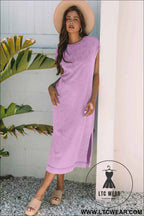 Wisteria Mineral Wash Pocketed T-shirt Long Dress