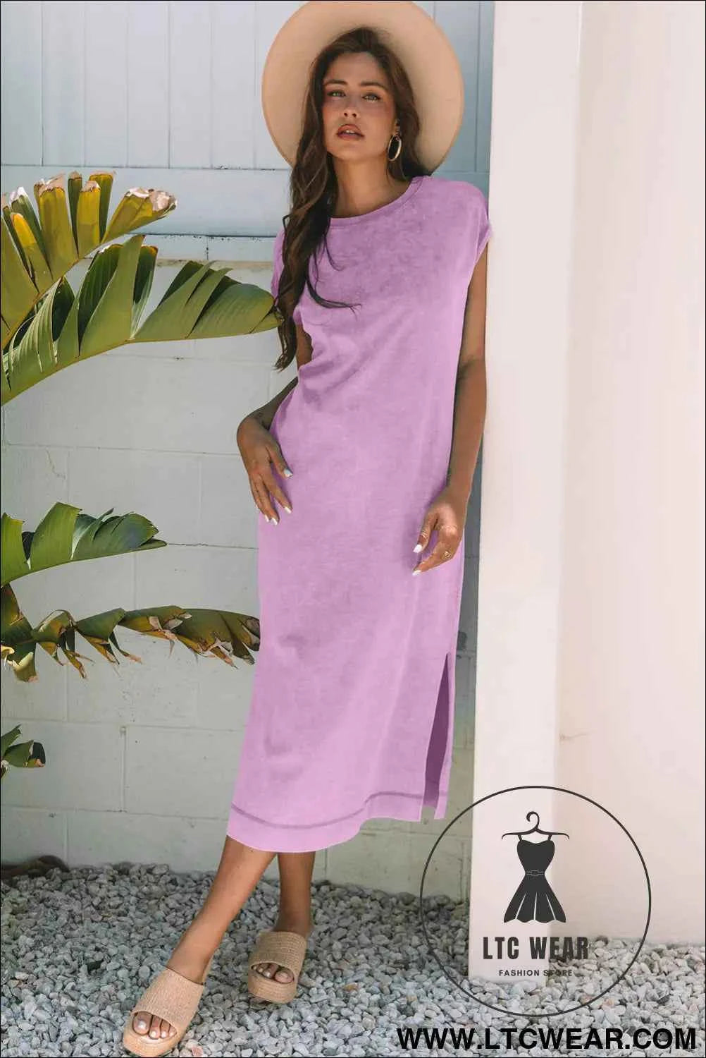 Wisteria Mineral Wash Pocketed T-shirt Long Dress