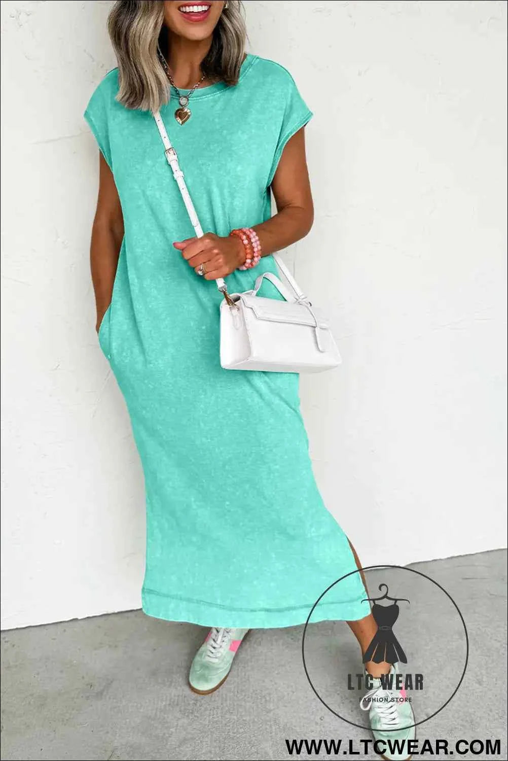 Wisteria Mineral Wash Pocketed T-shirt Long Dress