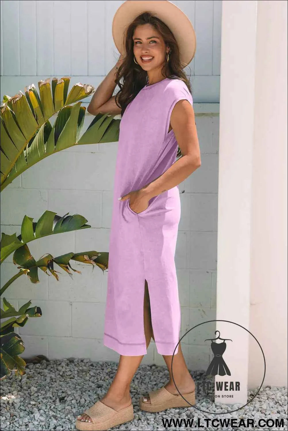 Wisteria Mineral Wash Pocketed T-shirt Long Dress