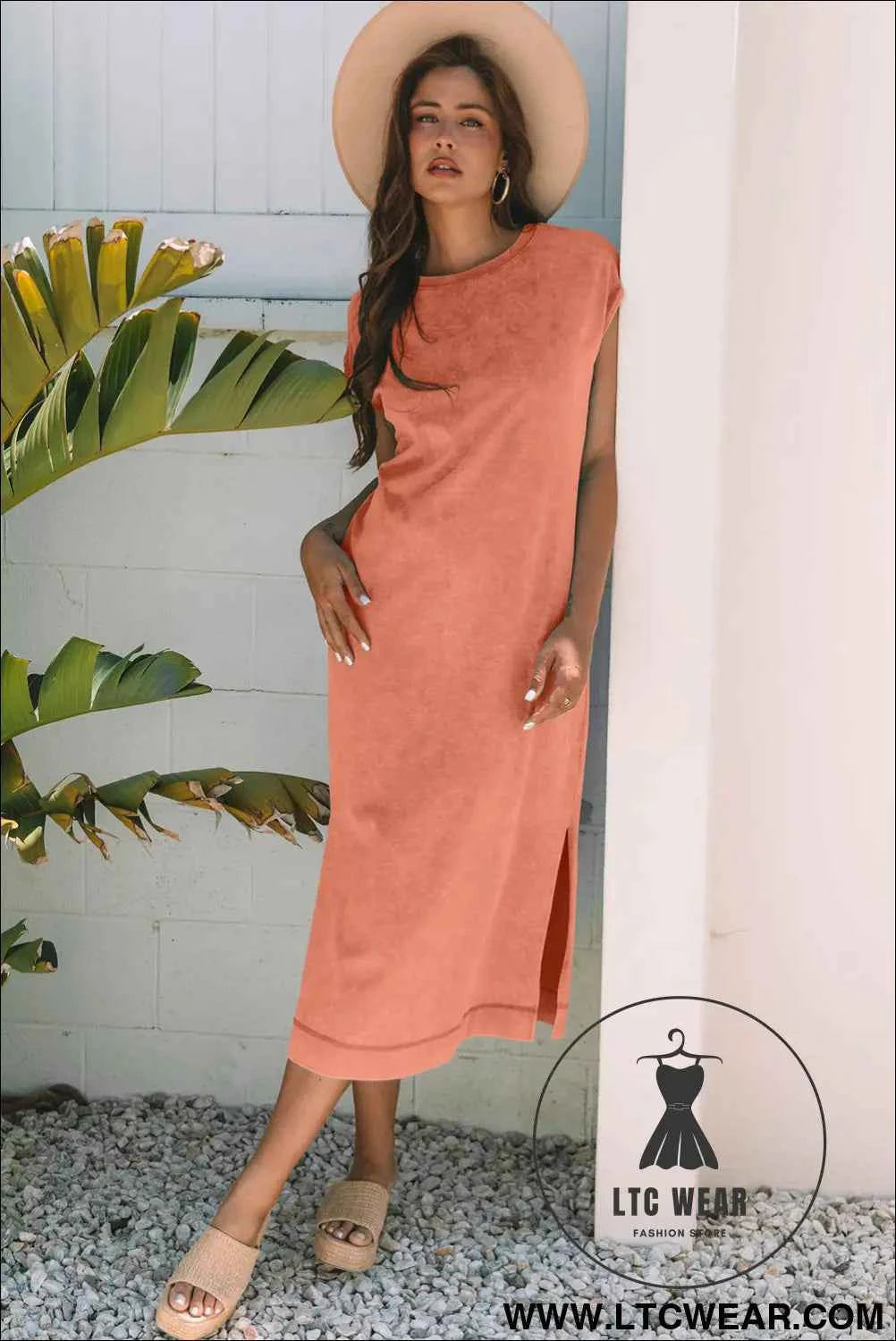 Wisteria Mineral Wash Pocketed T-shirt Long Dress