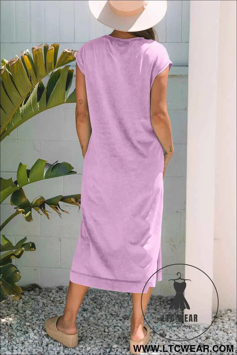 Wisteria Mineral Wash Pocketed T-shirt Long Dress