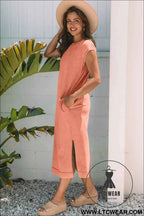 Wisteria Mineral Wash Pocketed T-shirt Long Dress
