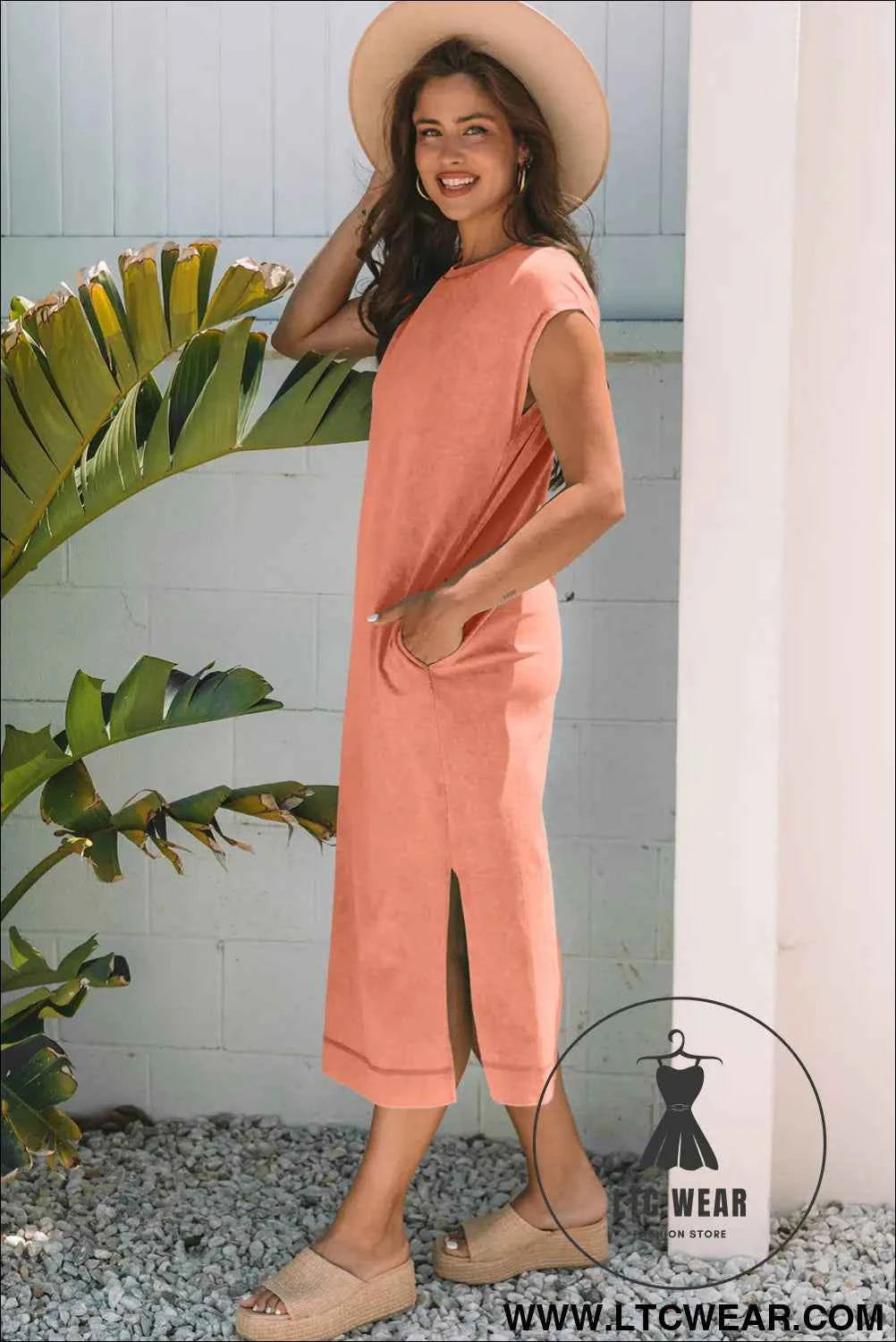 Wisteria Mineral Wash Pocketed T-shirt Long Dress