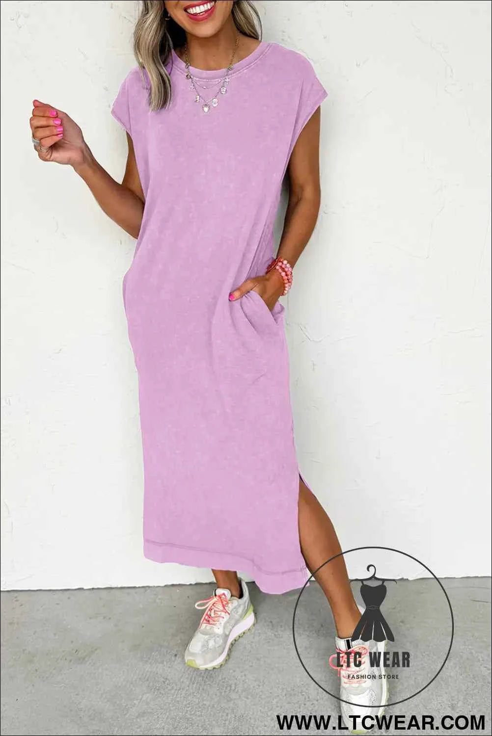 Wisteria Mineral Wash Pocketed T-shirt Long Dress
