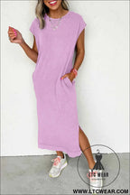 Wisteria Mineral Wash Pocketed T-shirt Long Dress