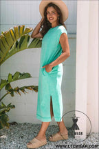 Wisteria Mineral Wash Pocketed T-shirt Long Dress