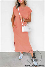 Wisteria Mineral Wash Pocketed T-shirt Long Dress