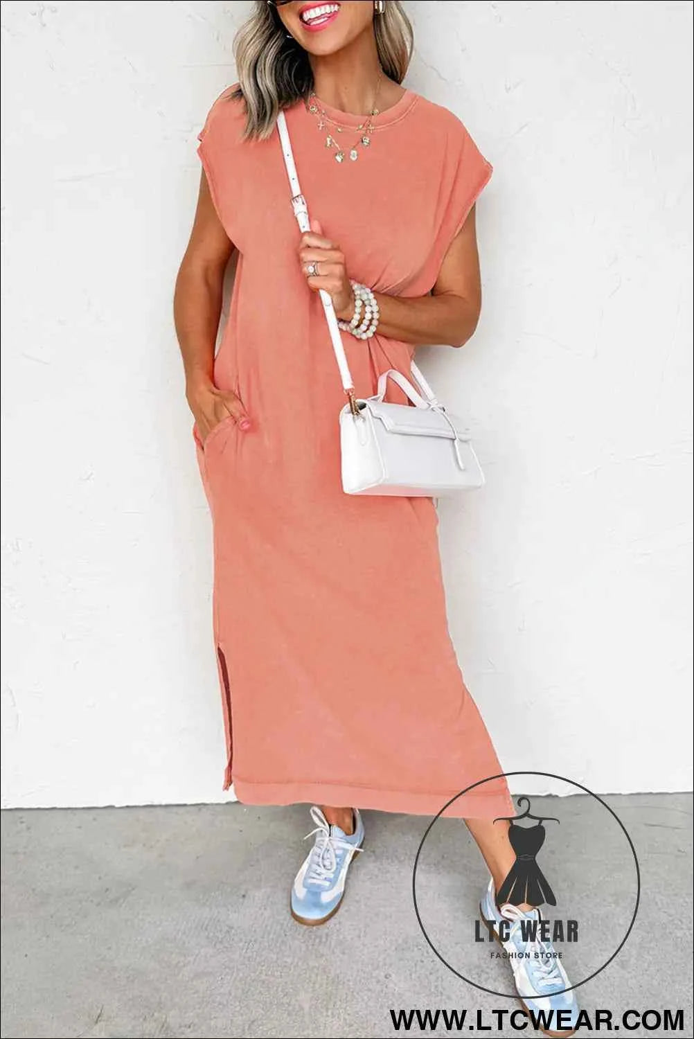Wisteria Mineral Wash Pocketed T-shirt Long Dress