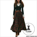 Women’s autumn/winter plaid maxi dress vintage v-neck long sleeve country style dress