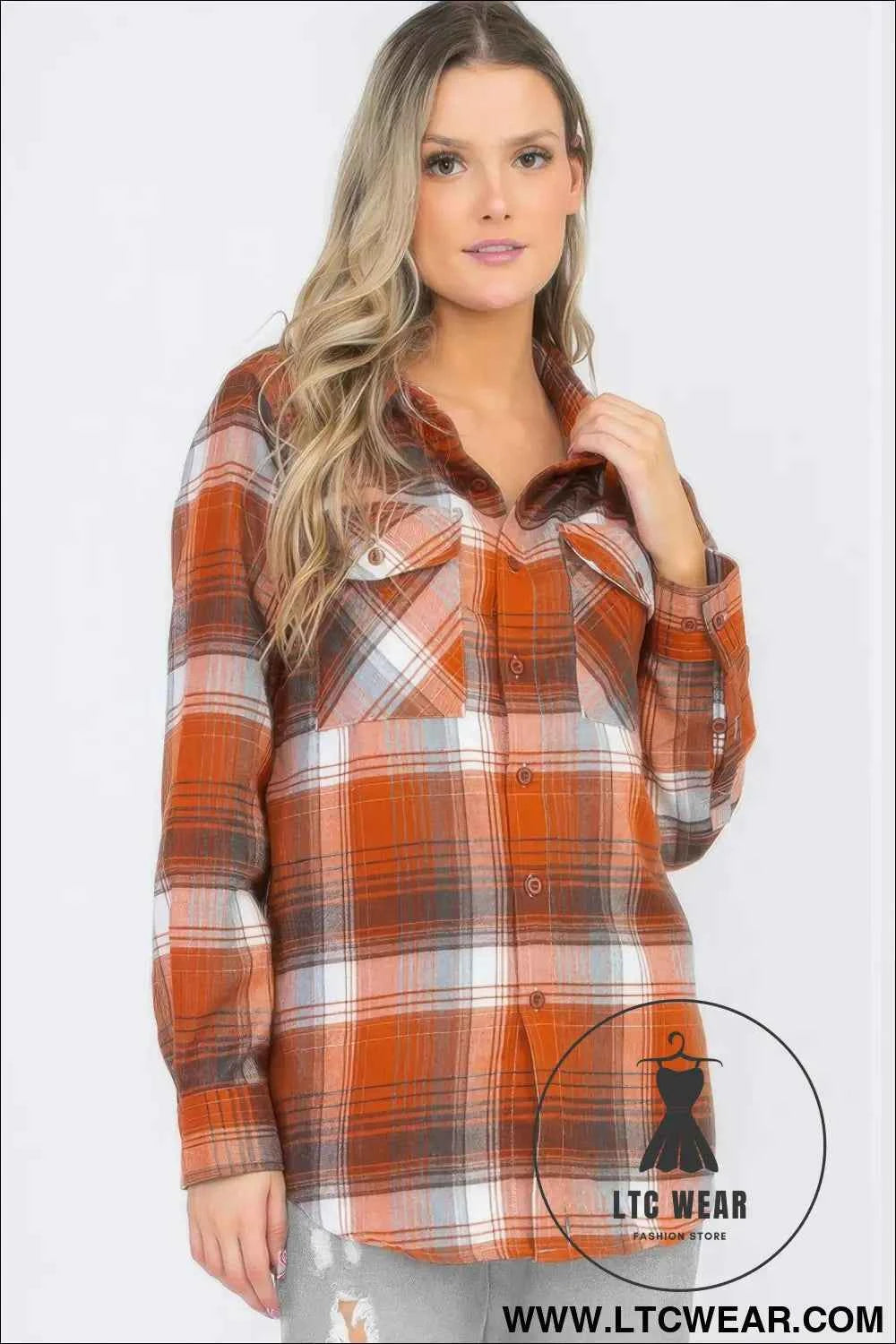 Womens Boyfriend Long Sleeve Checkered Flannel