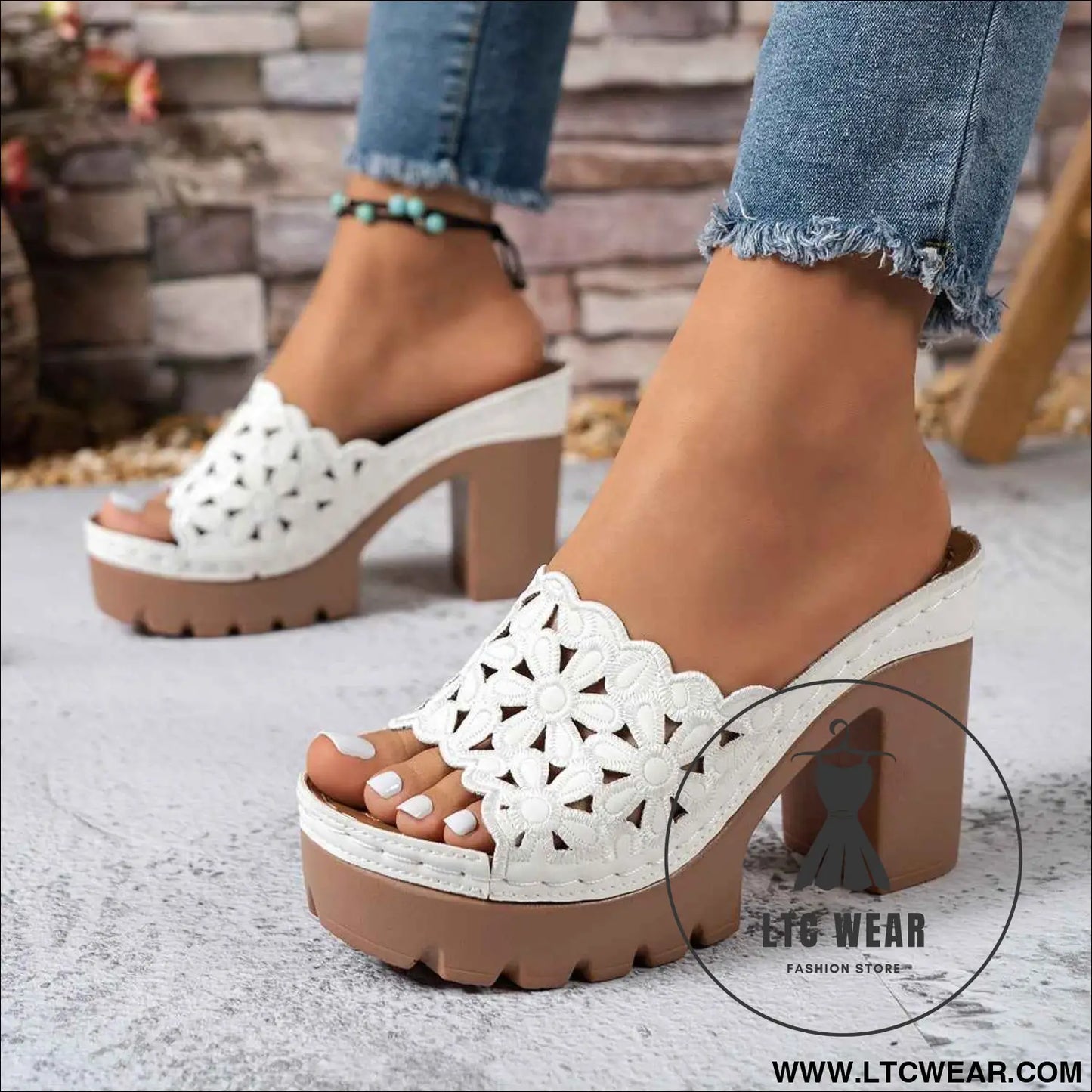 Womens Chic Hollow Thick Sole High Heel Summer Slides