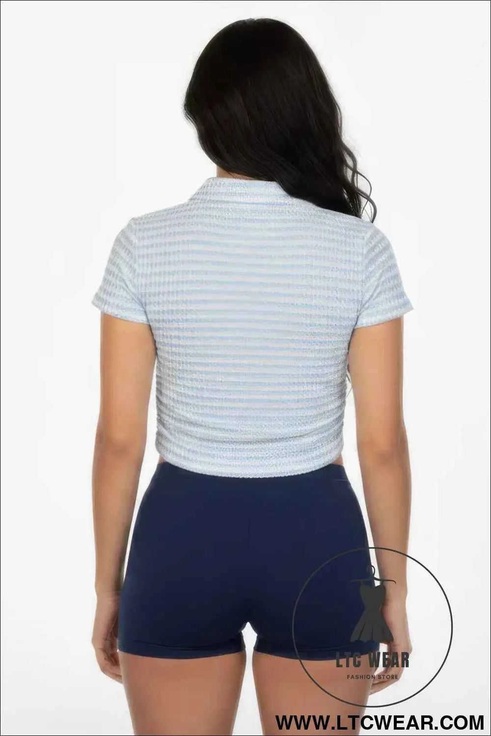 Women's Pineapple Knit Striped Polo Crop Top