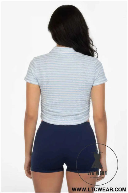 Women's Pineapple Knit Striped Polo Crop Top