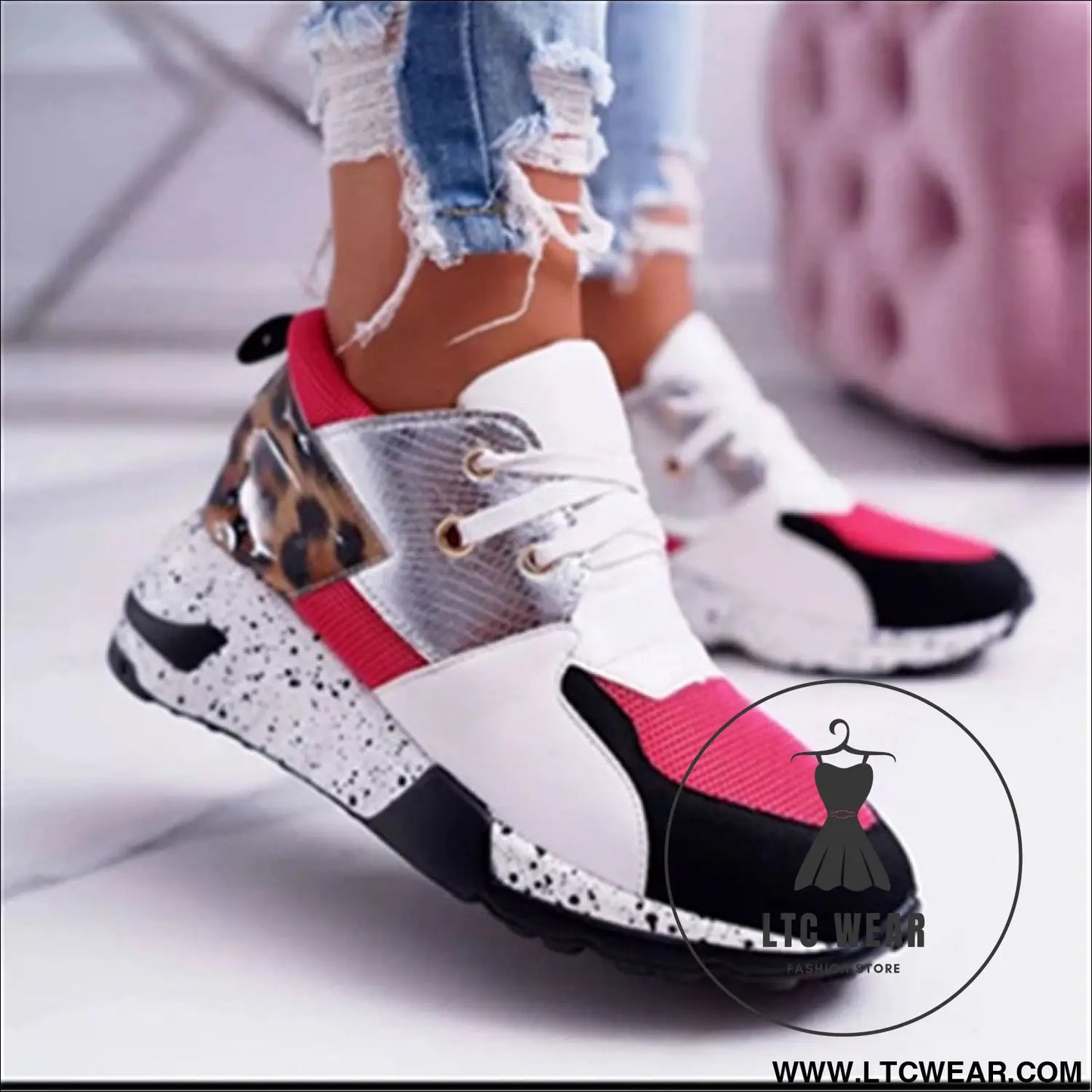 Women's Plus Size Platform Mixed-color Sneakers Stylish Lightweight Running Shoes Lace-up Front Flats - L.T.C Wear Online Fashion Store
