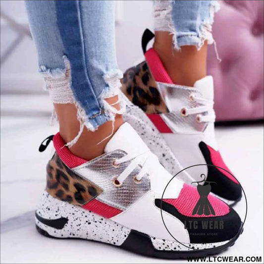 Women's Plus Size Platform Mixed-color Sneakers Stylish Lightweight Running Shoes Lace-up Front Flats
