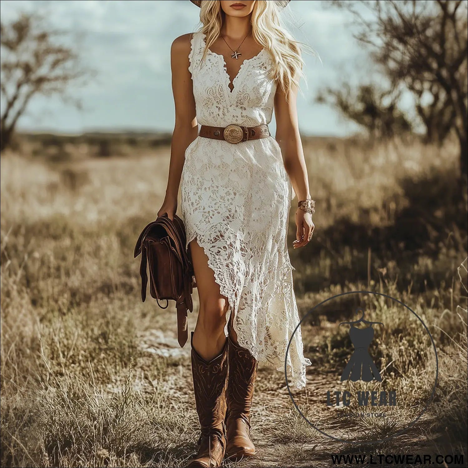 Women’s vintage bohemian white lace sleeveless mid-length dress - white / s