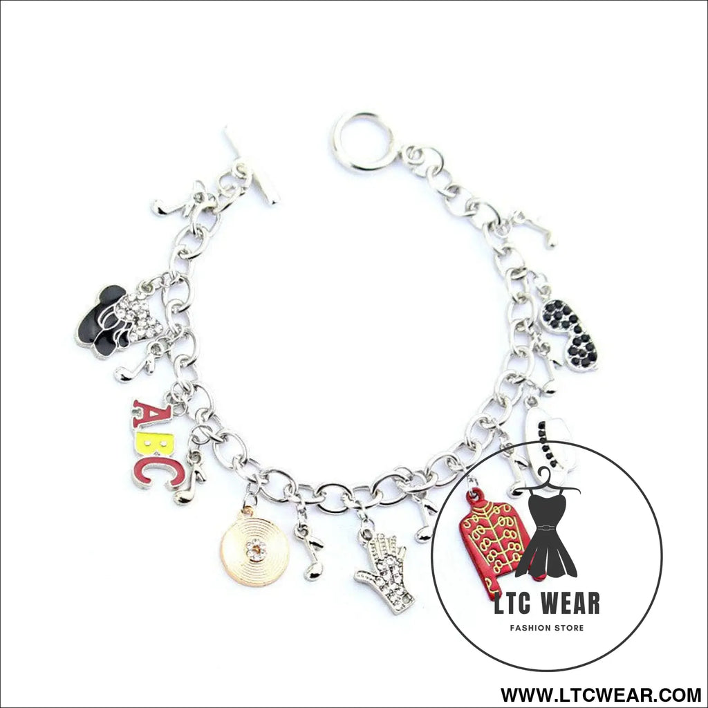 World dance king michael jackson themed bracelet set with cool dance pose necklace jewelry - b117