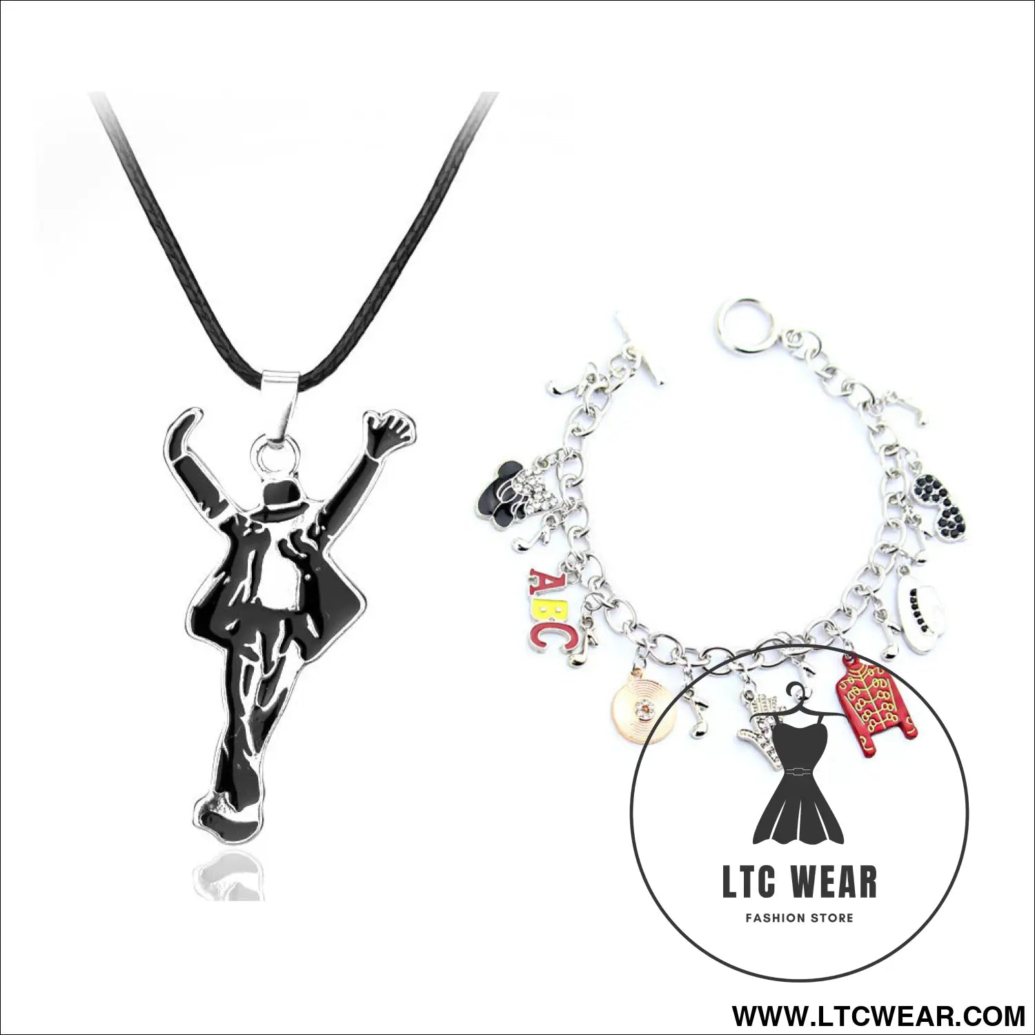 World dance king michael jackson themed bracelet set with cool dance pose necklace jewelry