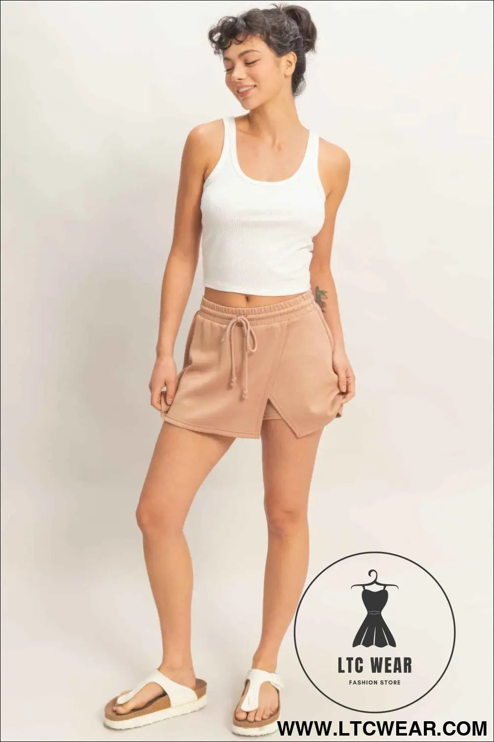 Wrap Front Elastic Waist Skort