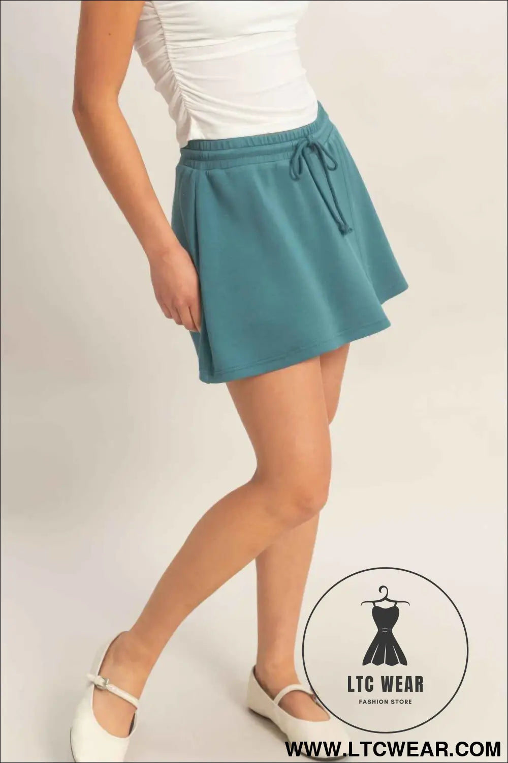 Wrap Front Elastic Waist Skort