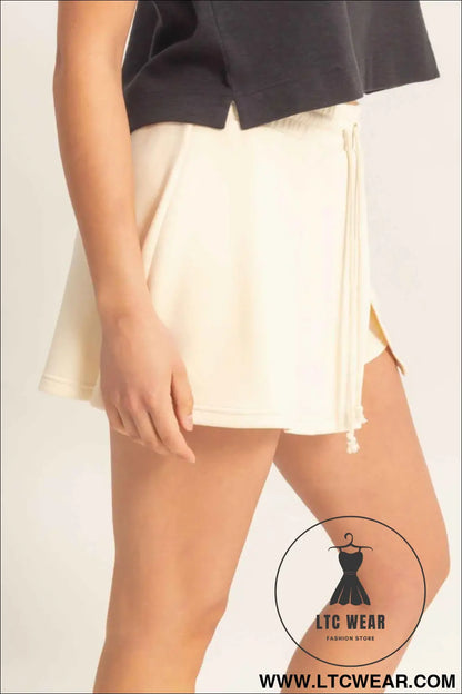 Wrap Front Elastic Waist Skort