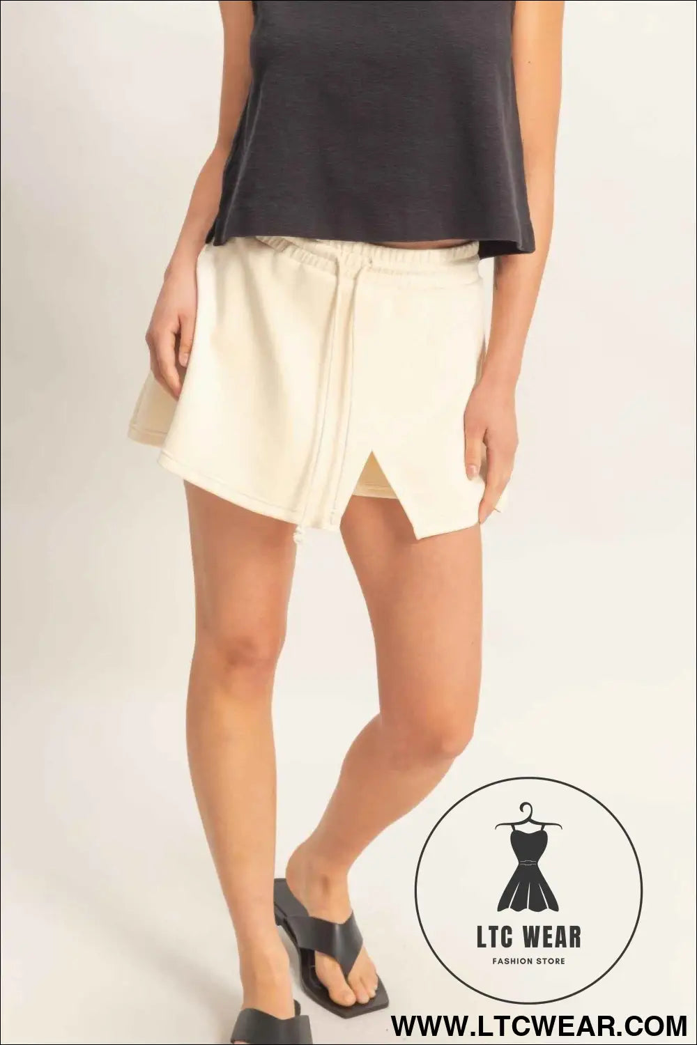 Wrap Front Elastic Waist Skort