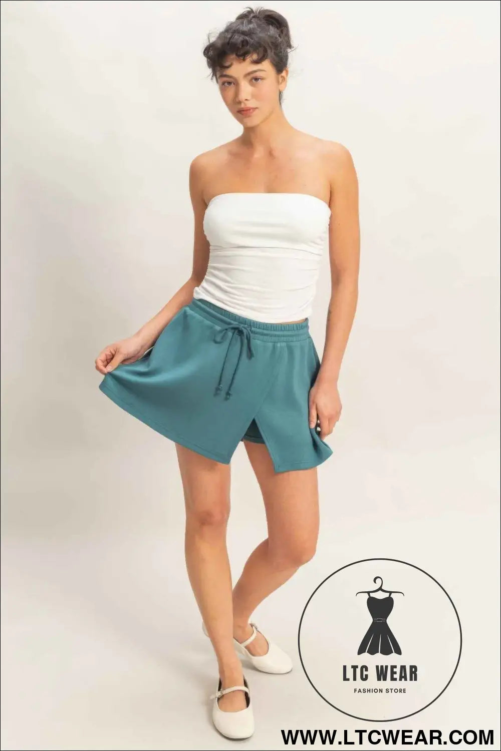 Wrap Front Elastic Waist Skort