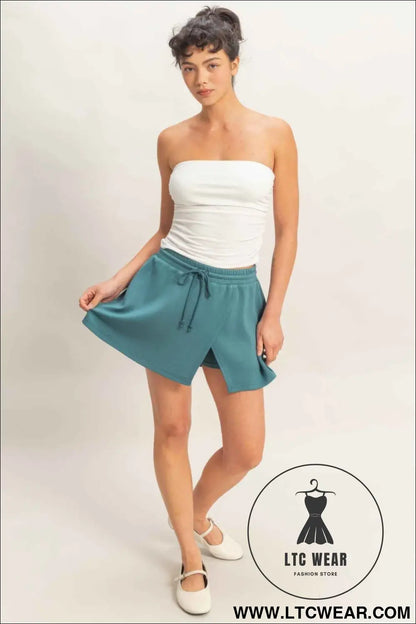 Wrap Front Elastic Waist Skort
