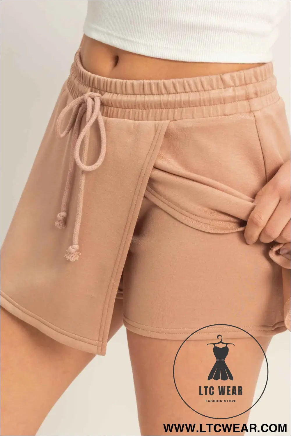 Wrap Front Elastic Waist Skort