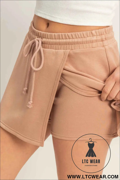 Wrap Front Elastic Waist Skort