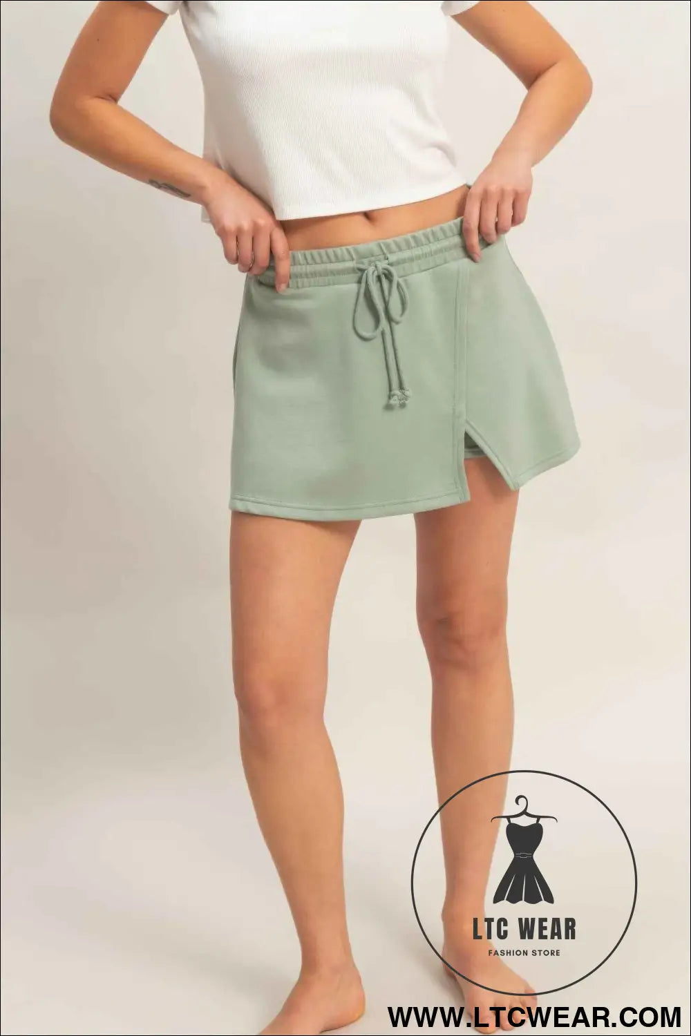 Wrap Front Elastic Waist Skort