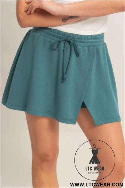 Wrap Front Elastic Waist Skort