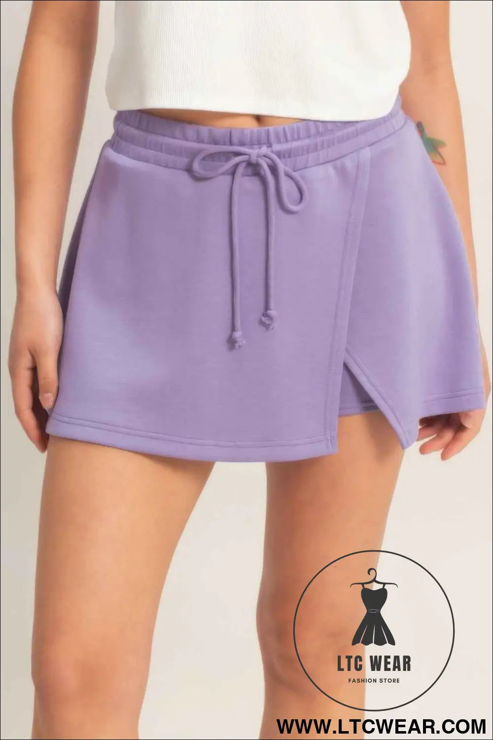 Wrap Front Elastic Waist Skort