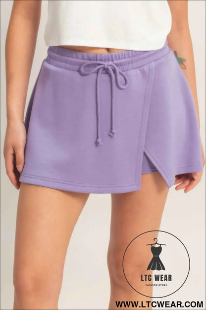 Wrap Front Elastic Waist Skort