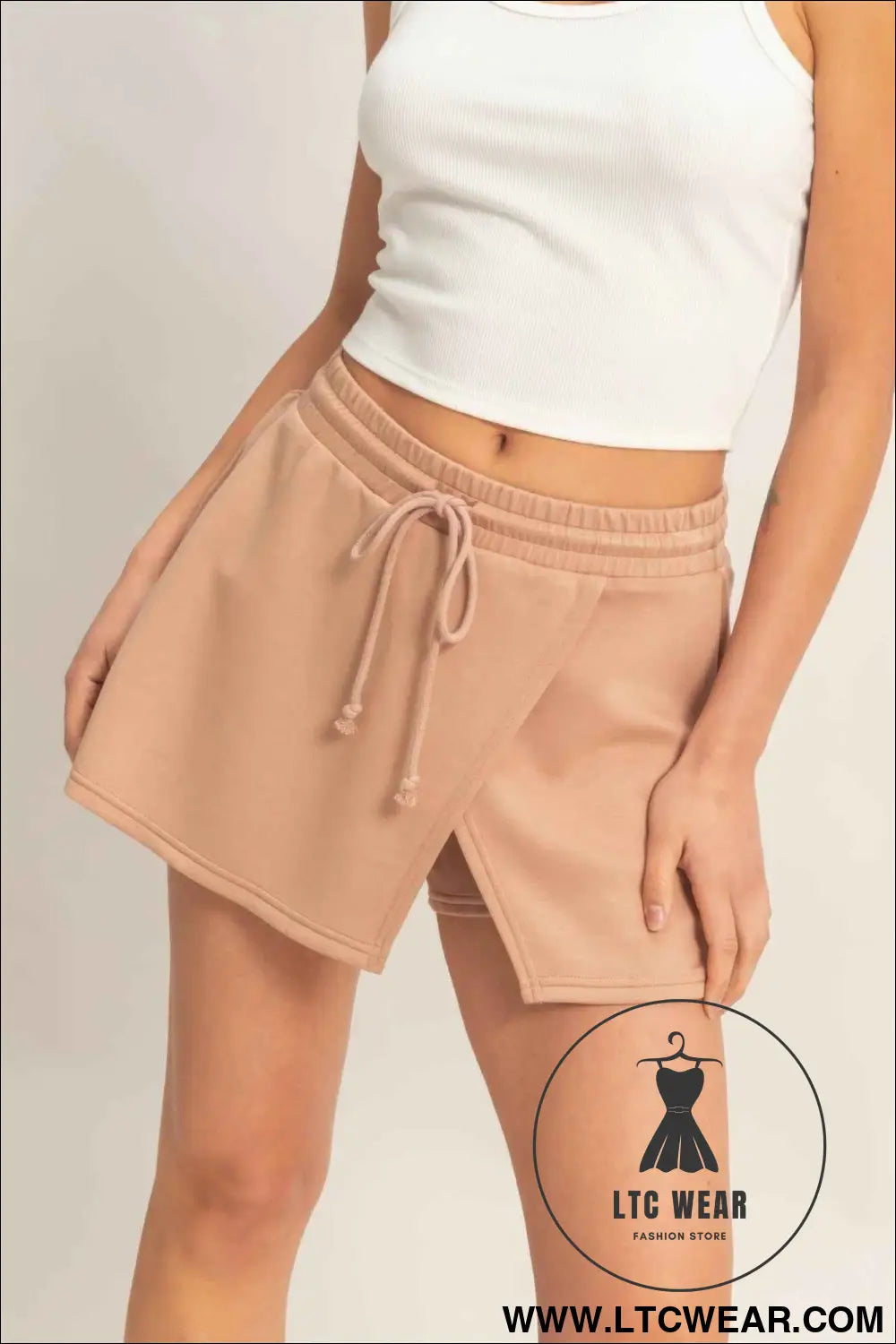 Wrap Front Elastic Waist Skort