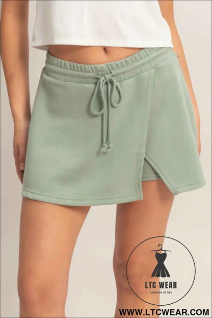 Wrap Front Elastic Waist Skort