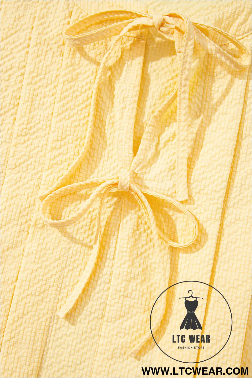 Yellow Cream Bow Tie Notched Neck Pleated Sleeveless Top - L.T.C Wear Online Fashion Store