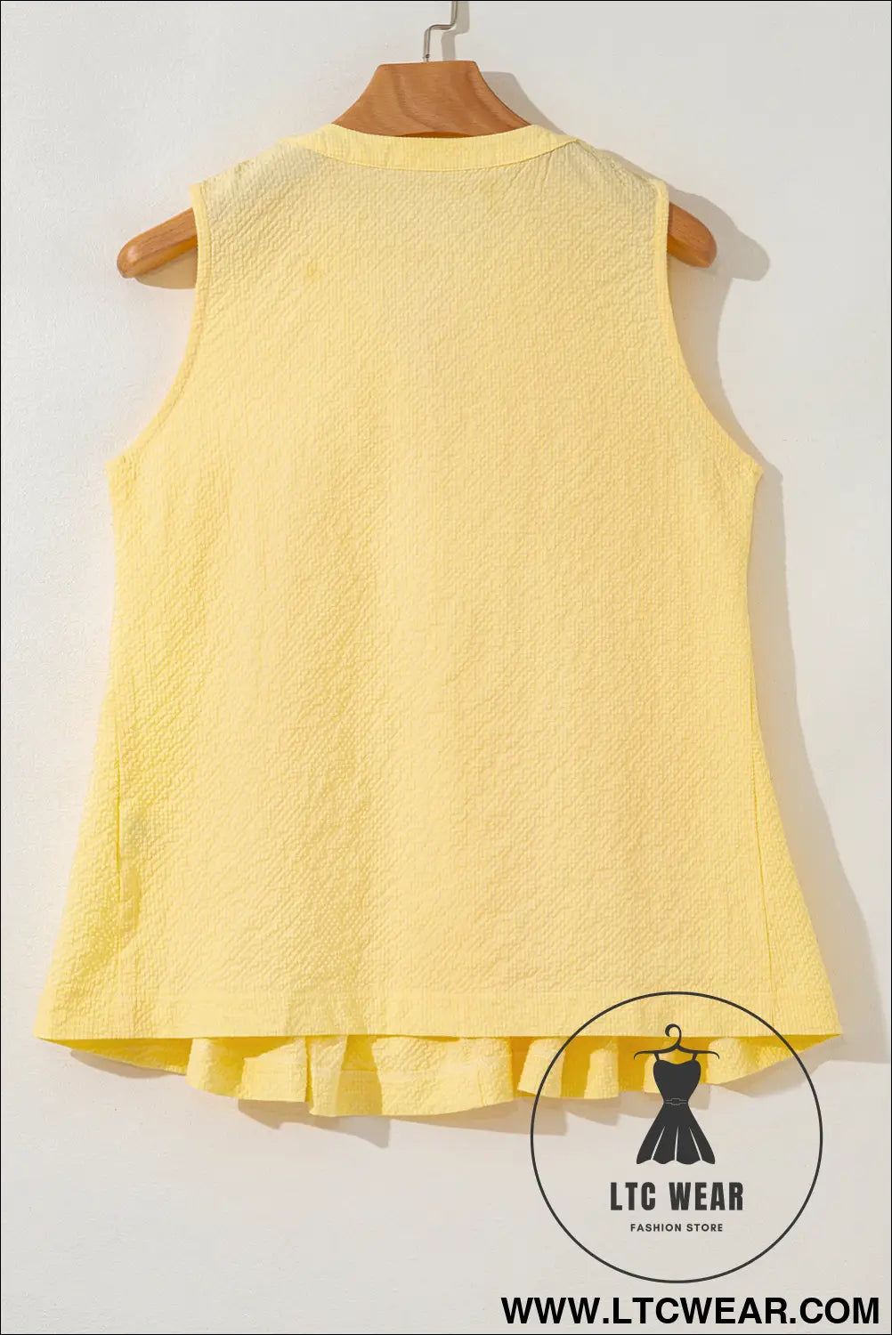 Yellow Cream Bow Tie Notched Neck Pleated Sleeveless Top - L.T.C Wear Online Fashion Store