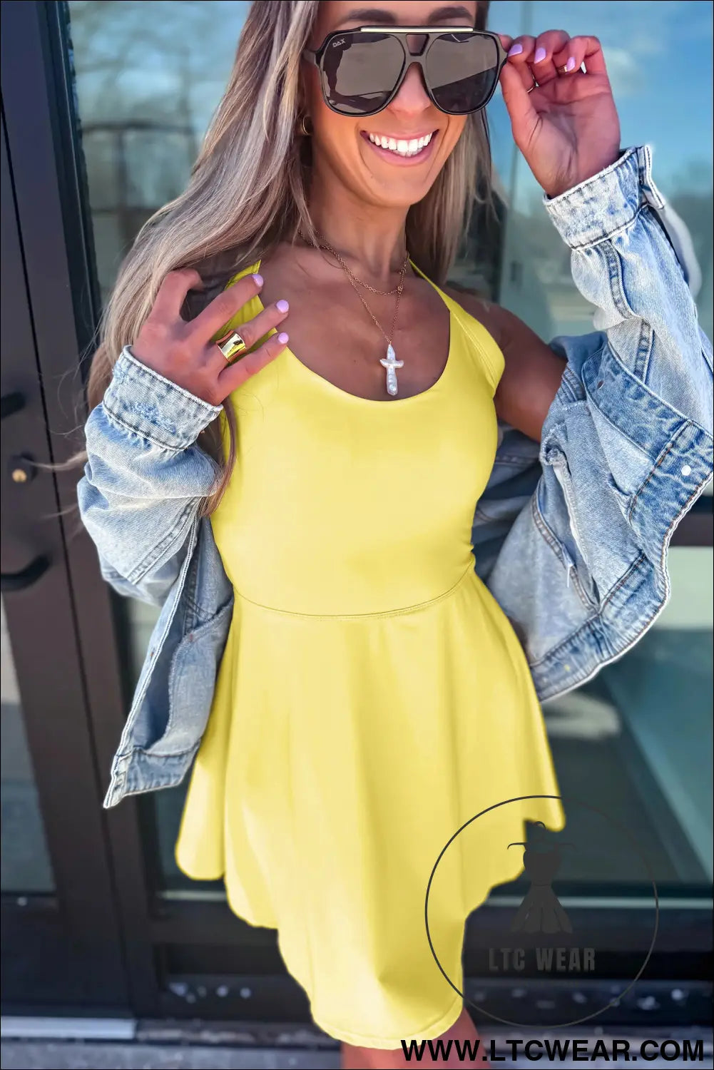 Yellow cream daring back cutout active mini dress with shorts - mini dresses