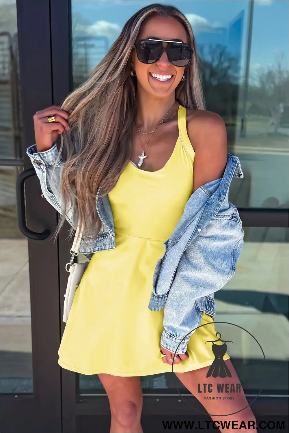 Yellow cream daring back cutout active mini dress with shorts - mini dresses