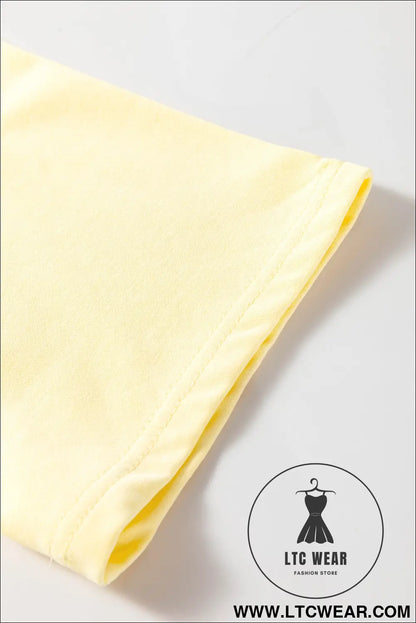 Yellow cream eyelet embroidered lace splicing sleeve loose t shirt dress - dresses/mini dresses
