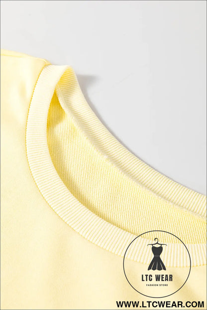 Yellow cream eyelet embroidered lace splicing sleeve loose t shirt dress - dresses/mini dresses