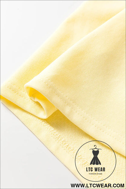Yellow cream eyelet embroidered lace splicing sleeve loose t shirt dress - dresses/mini dresses