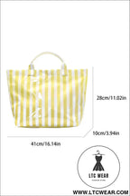 Yellow cream glossy striped vinyl large tote bag - yellow cream / one size / 95% pu + 5% alloy - handbags