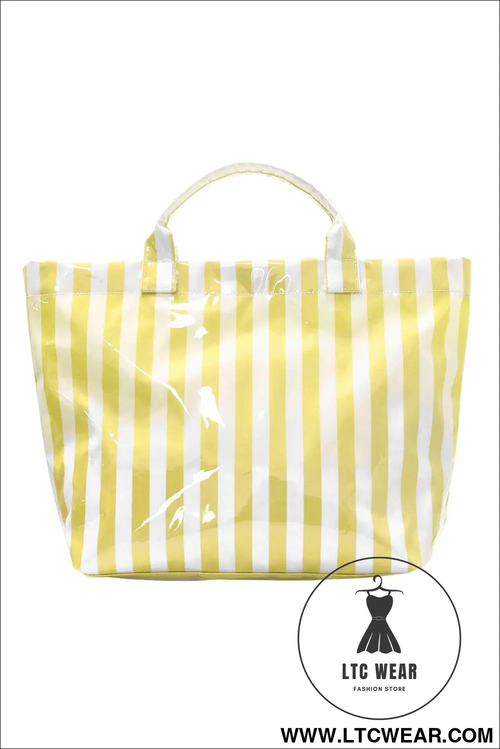 Yellow cream glossy striped vinyl large tote bag - yellow cream / one size / 95% pu + 5% alloy - handbags