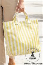 Yellow cream glossy striped vinyl large tote bag - yellow cream / one size / 95% pu + 5% alloy - handbags