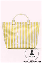 Yellow cream glossy striped vinyl large tote bag - yellow cream / one size / 95% pu + 5% alloy - handbags