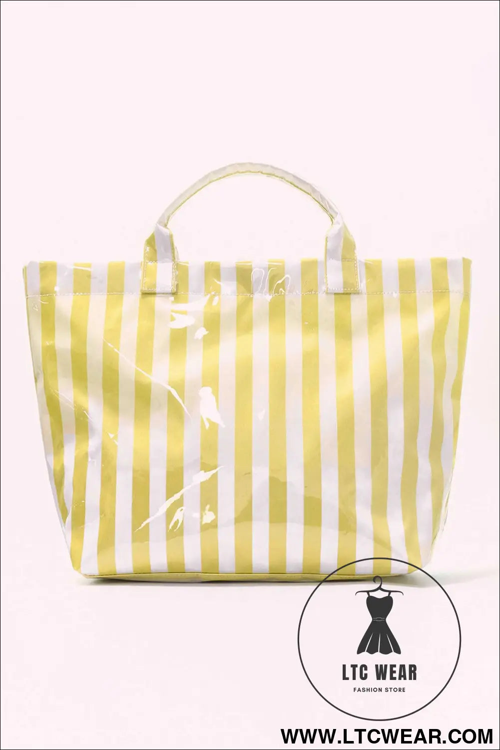 Yellow cream glossy striped vinyl large tote bag - yellow cream / one size / 95% pu + 5% alloy - handbags